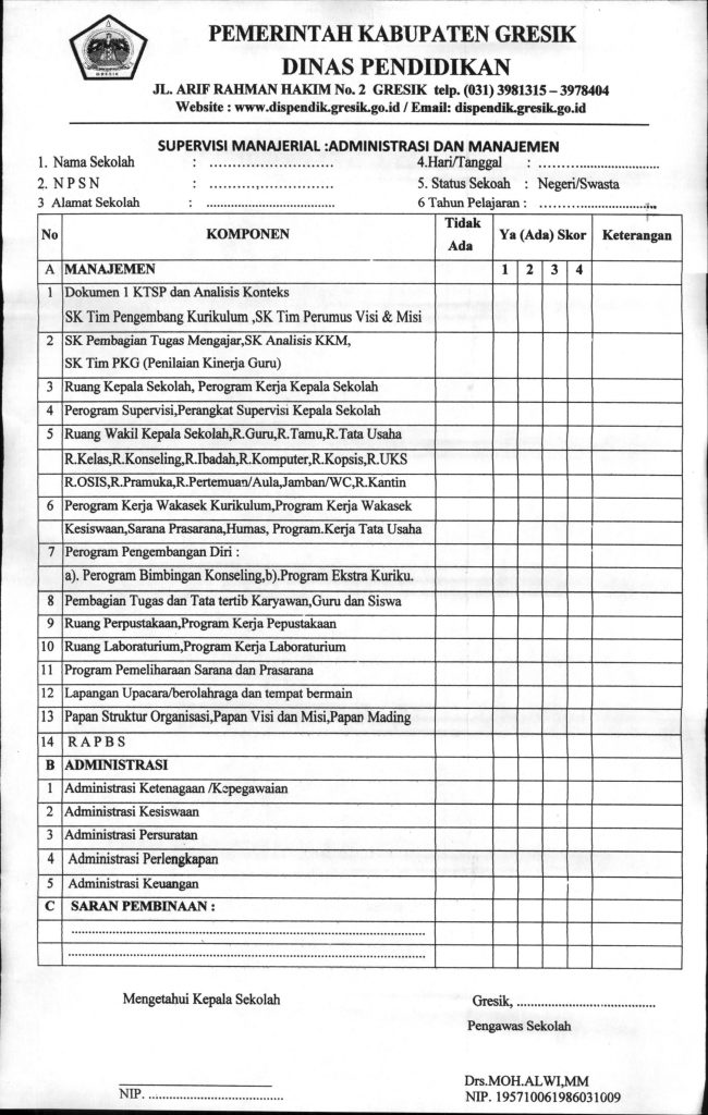 Supervisi Manajerial Administrasi dan Manajemen Untuk Waka